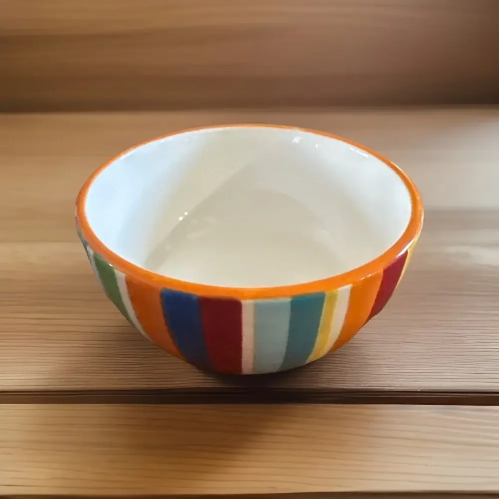 Crate & Barrel Raya Carnivale Stripe Serving Set Oval Bowl 3 Section Condiment